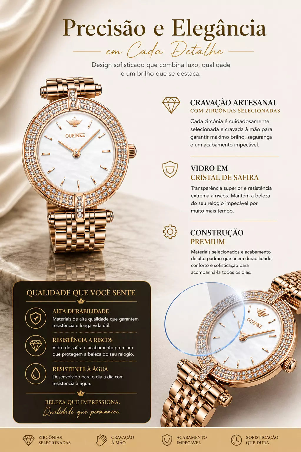 Relógio Feminino Quartzo Modelo Celebriné Gold White