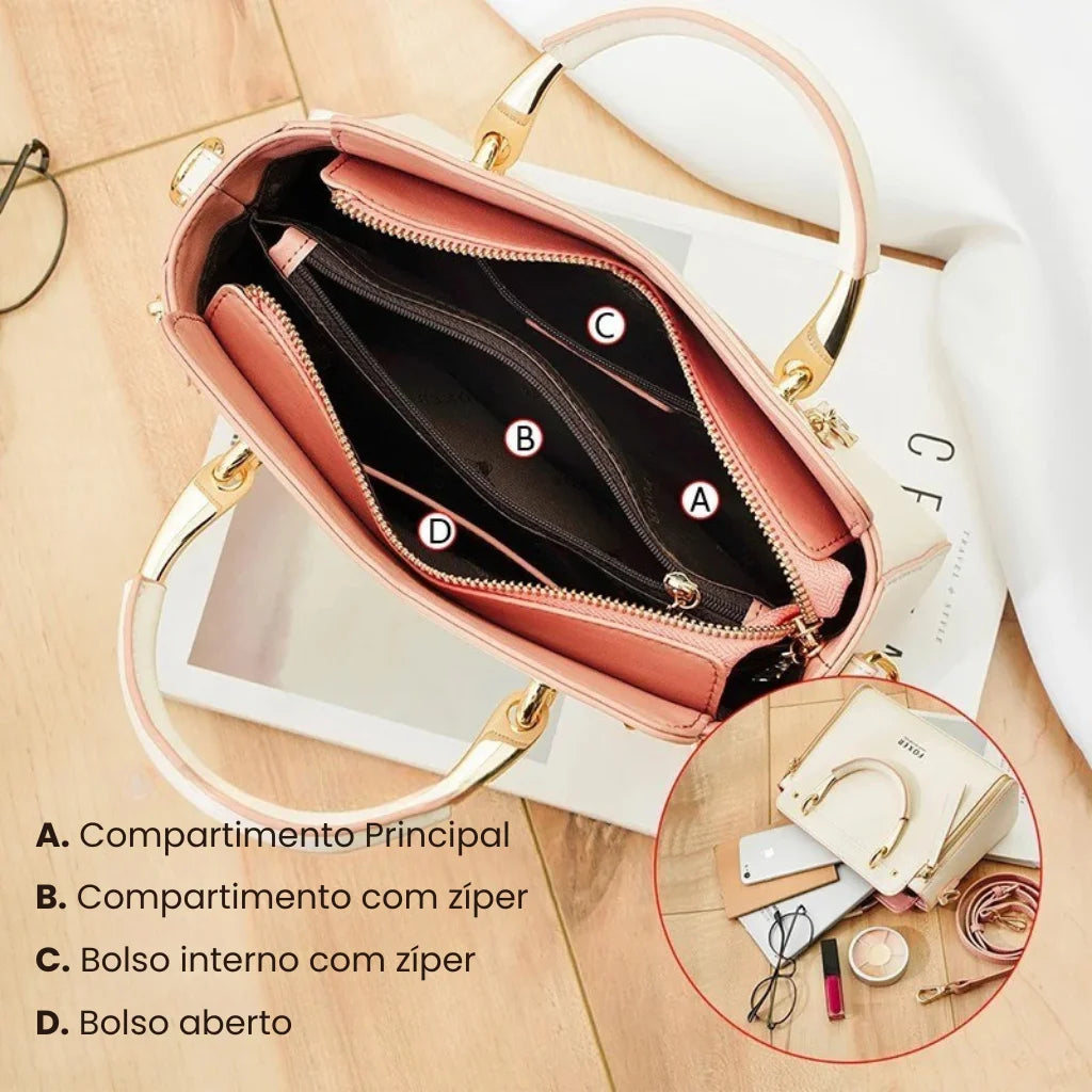 Bolsa Feminina Transversal De Couro Modelo Prestige Cabas Black