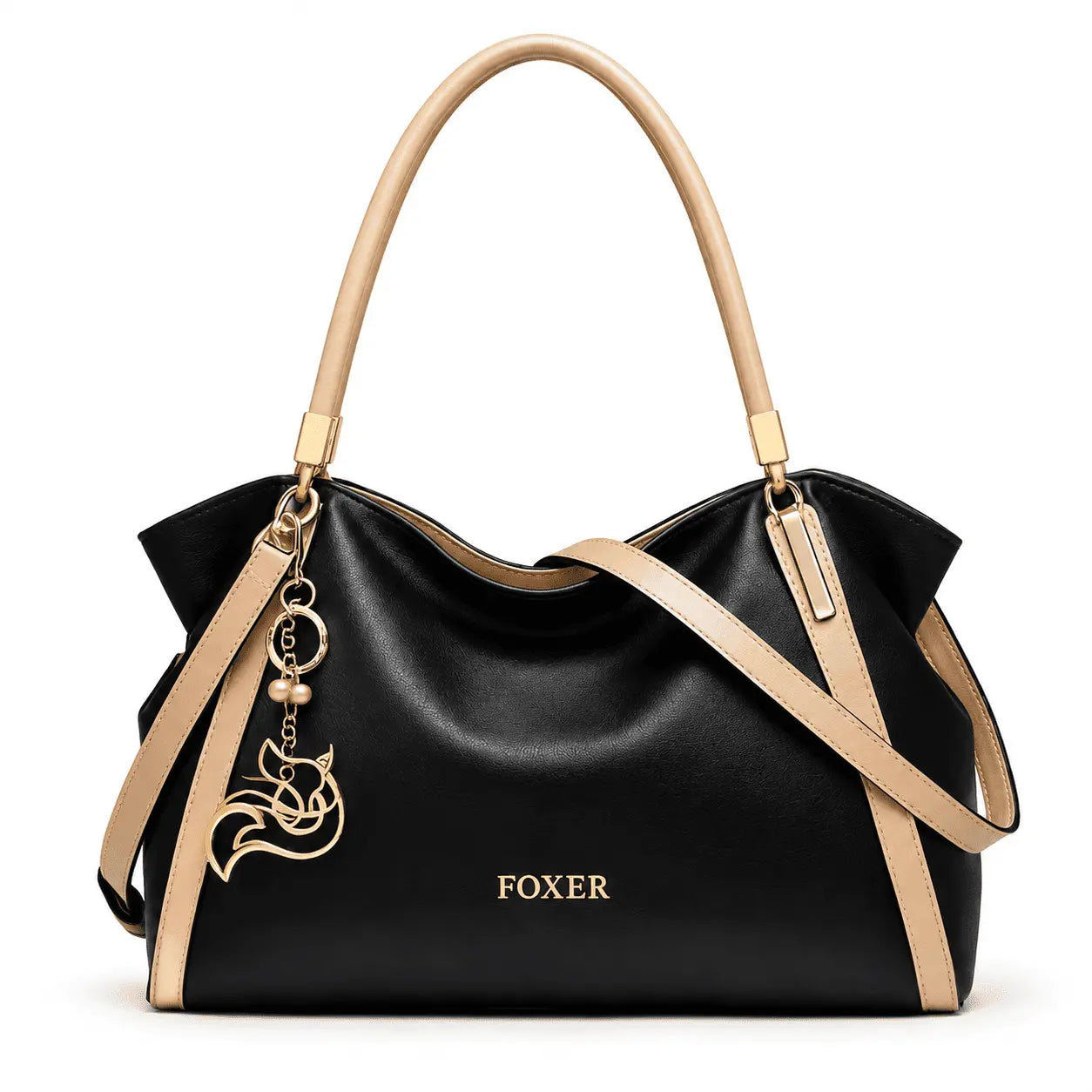 Bolsa Feminina Grande Transversal De Couro Genuíno Modelo Foxer Essène BLack