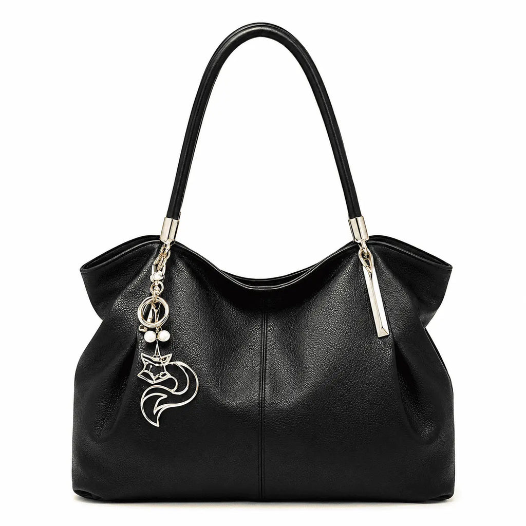 Bolsa Feminina Grande Preta De Couro Genuíno Modelo Foxer Saint Germain Black