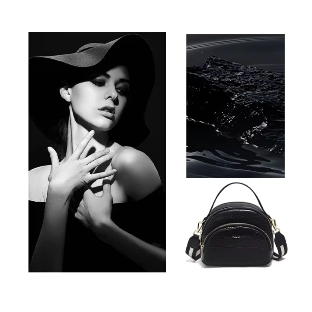 Bolsa Feminina Transversal De Couro Refinado  Modelo Rivelle Black