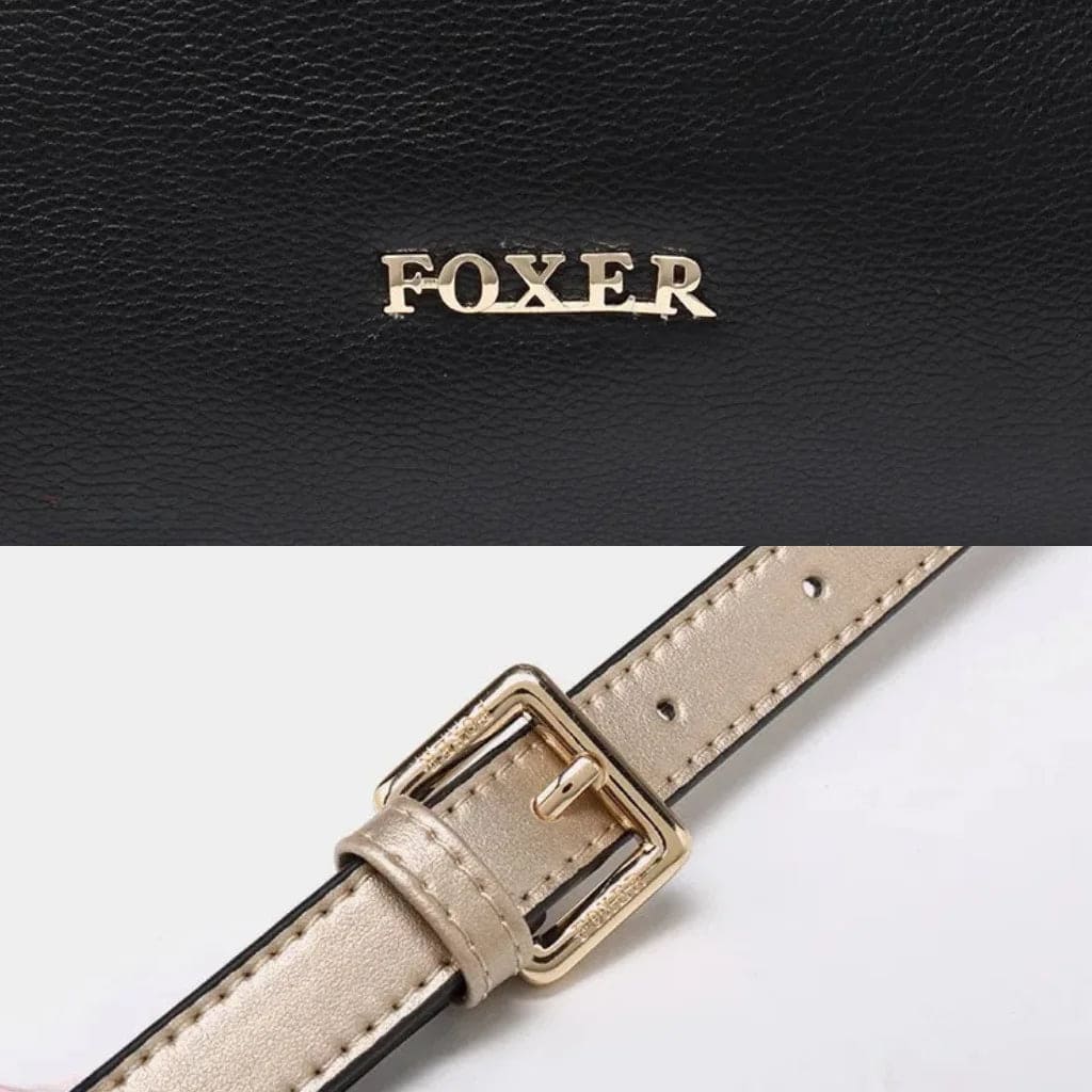 Bolsa Feminina Grande Transversal De Couro Genuíno Modelo Foxer Essène BLack