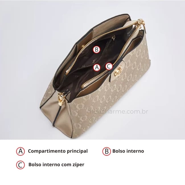 Bolsa Feminina Transversal Em  Couro Refinado Modelo Dauphine Beige