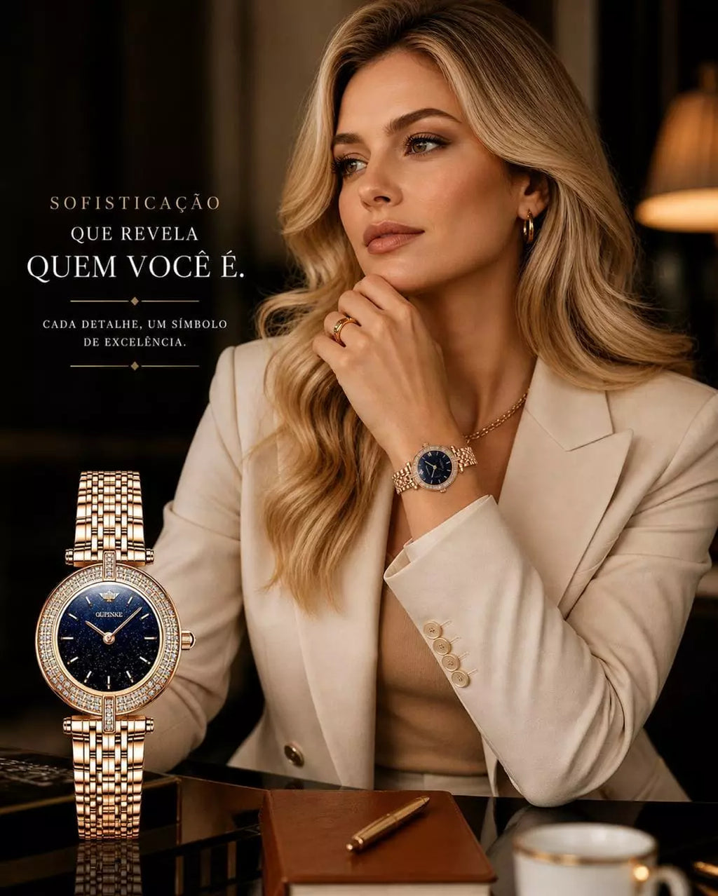 Relógio Feminino Quartzo  Modelo Celebriné Blue Gold