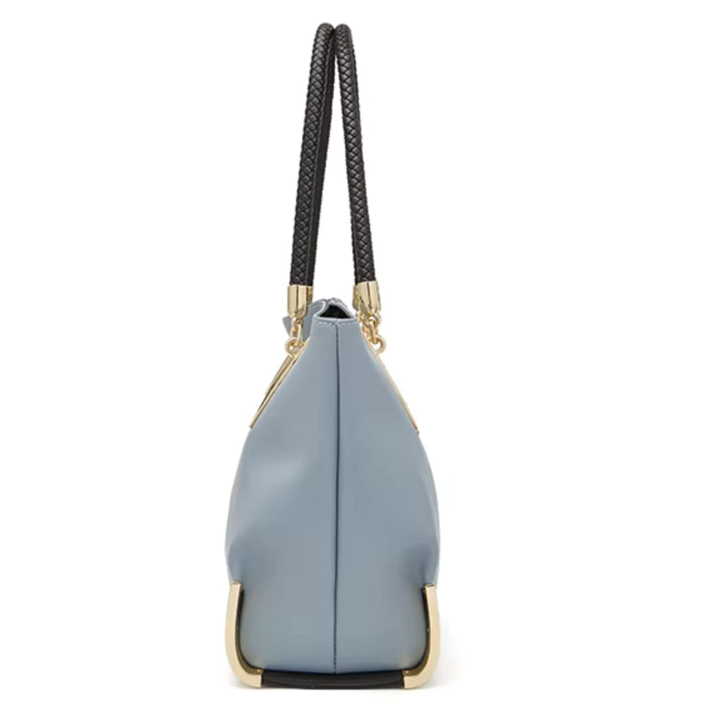 Bolsa Feminina Grande  De Couro  Modelo Foxer Vittora Blue