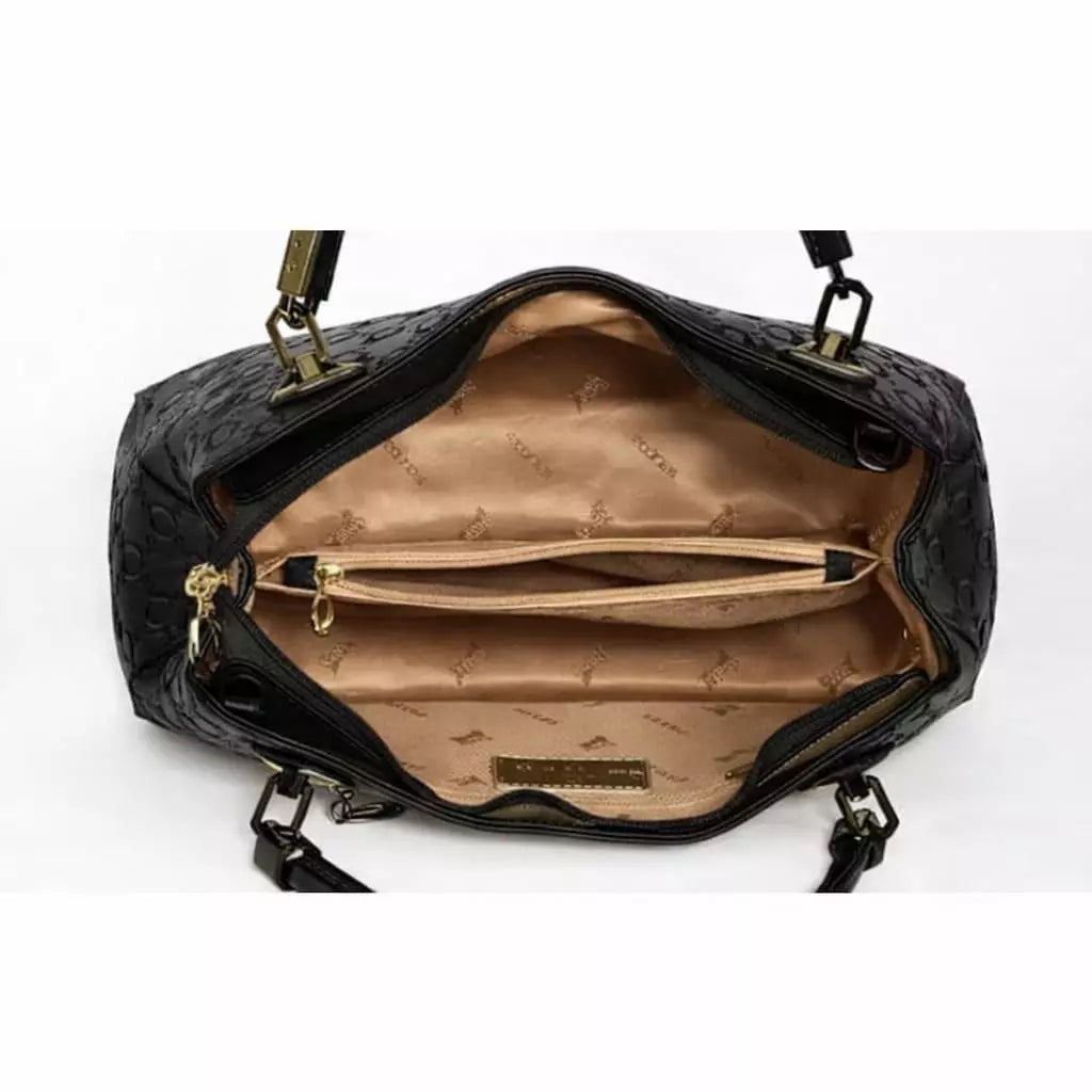 Bolsa Feminina Grande Preta De  Couro Refinado Modelo Alma Black