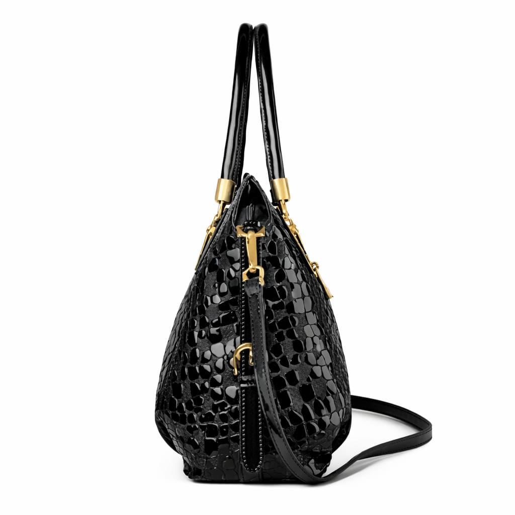 Bolsa Feminina  Grande Preta  De Couro Genuíno  Modelo Foxer Royale Black