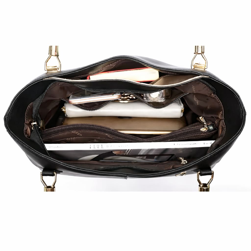 Bolsa Feminina Grande  Feita Em Couro Modelo Foxer Vallée Black