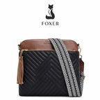 Bolsa feminina transversal FOXER Althea Black em couro refinado vista frontal