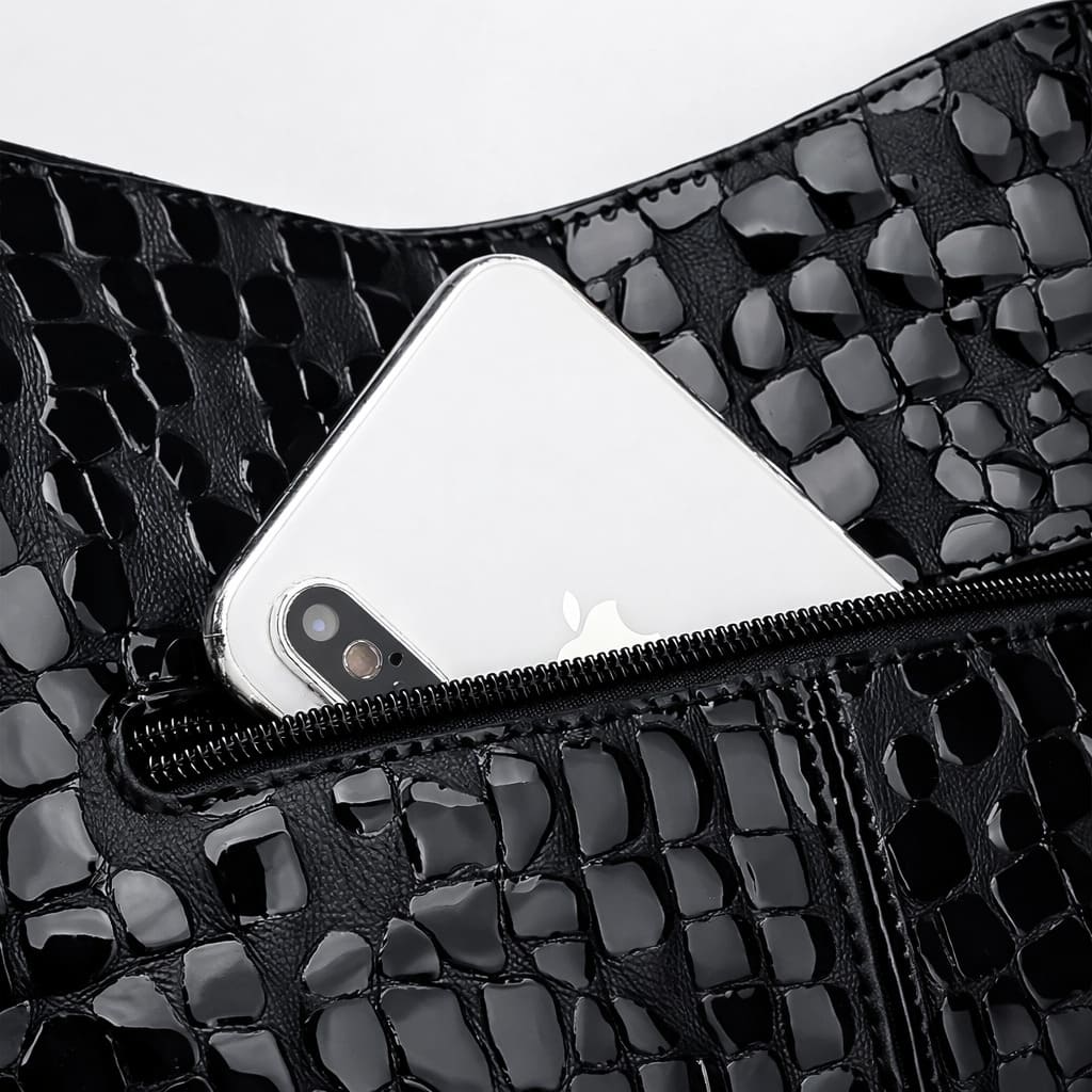 Bolsa Feminina  Grande Preta  De Couro Genuíno  Modelo Foxer Royale Black