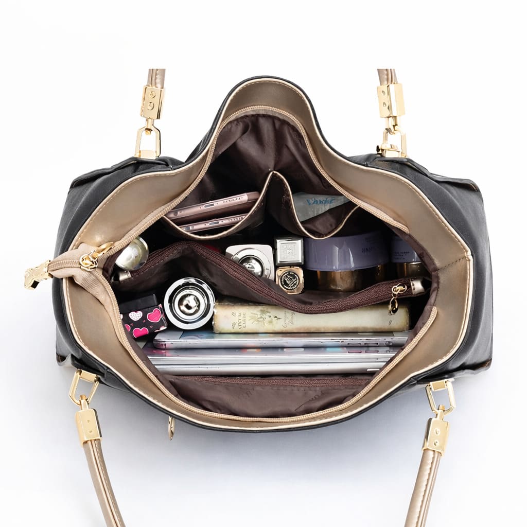 Bolsa Feminina Grande Transversal De Couro Genuíno Modelo Foxer Essène BLack