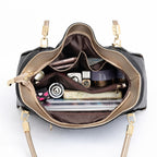 Bolsa Feminina Grande Transversal De Couro Genuíno Modelo Foxer Essène BLack