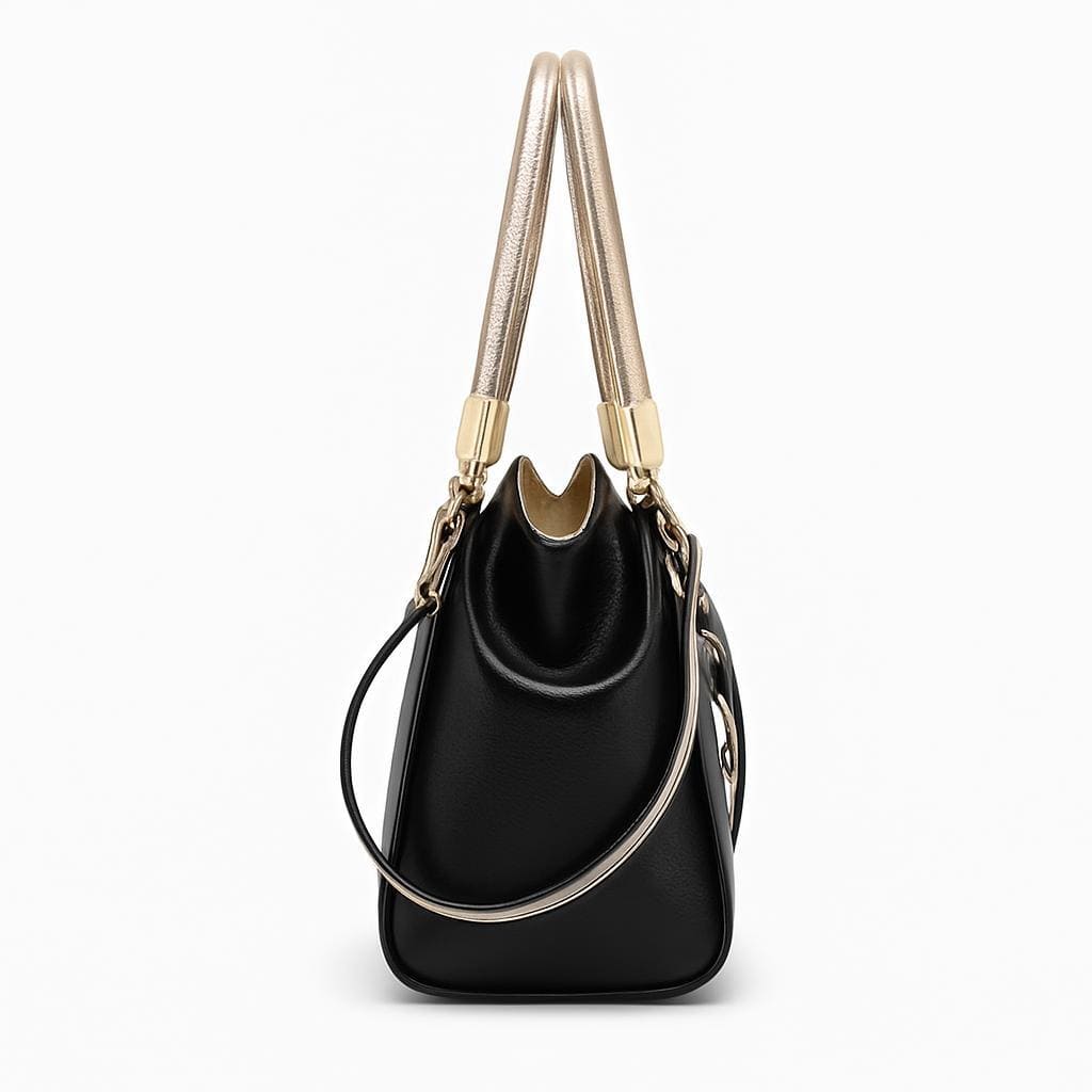 Bolsa Feminina Grande Transversal De Couro Genuíno Modelo Foxer Essène BLack