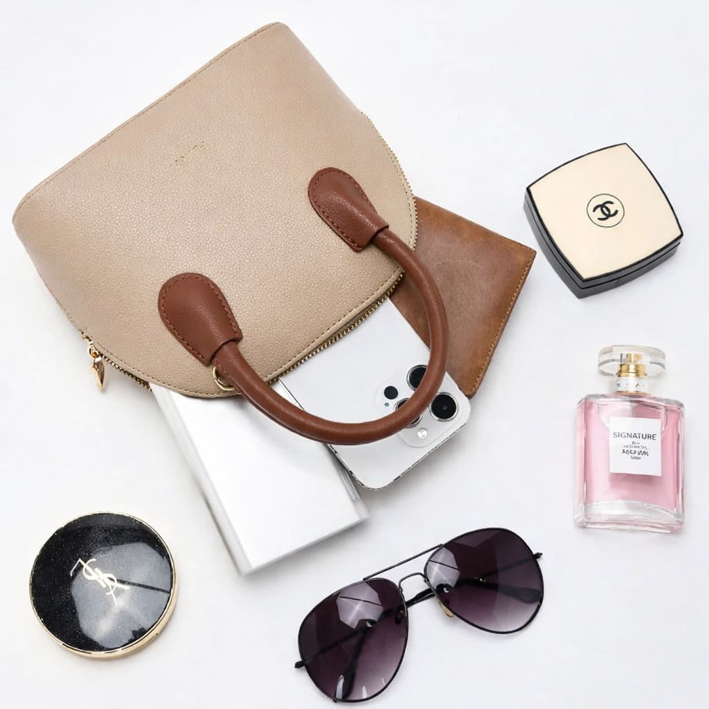 Bolsa Feminina Transversal De Couro Genuíno Modelo Foxer Amélie Beige