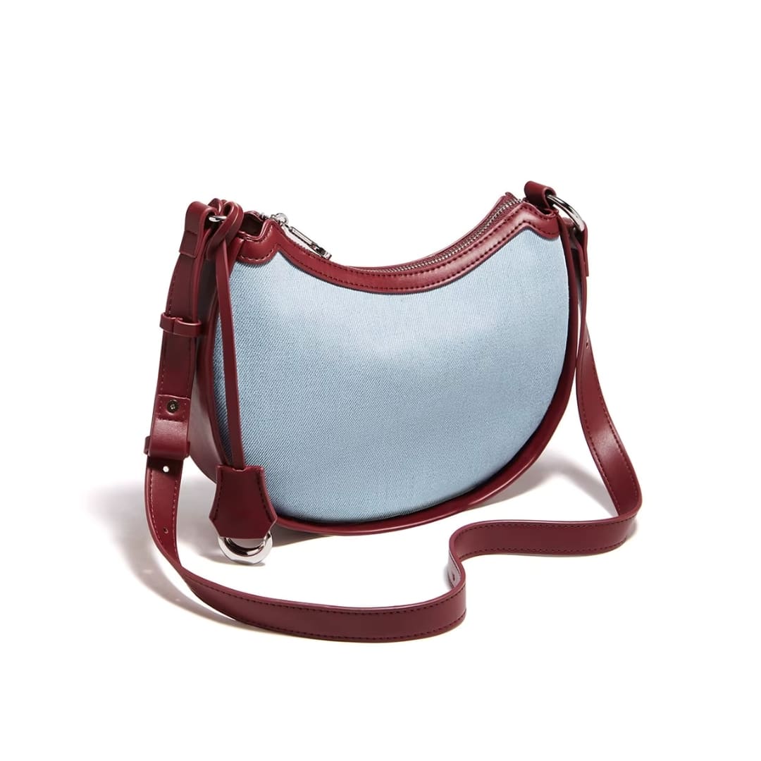 design elegante  da bolsa feminina FOXER Jeans Luxe em denim com couro