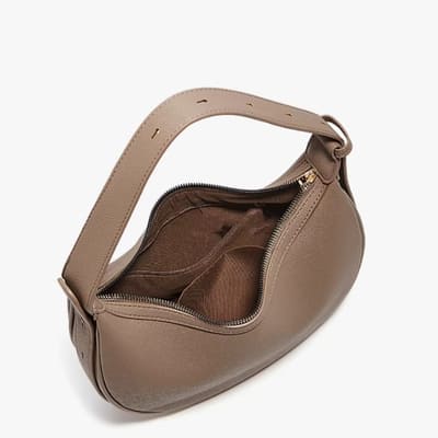 Bolsa Feminina  De Ombro De Couro Genuíno  Modelo Lunéra Beige