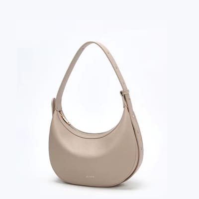 Bolsa Feminina  De Ombro De Couro Genuíno  Modelo Lunéra Beige