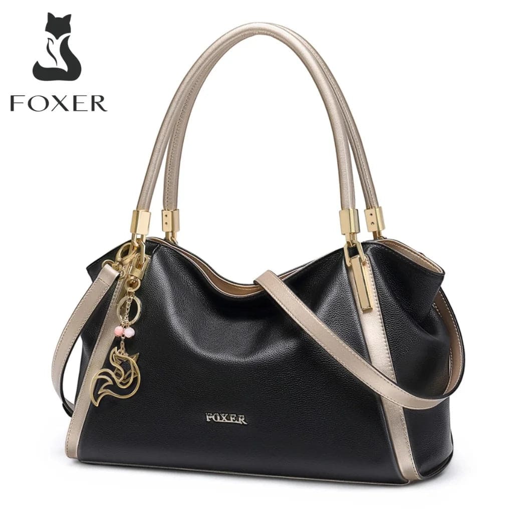 Bolsa Feminina Grande Transversal De Couro Genuíno Modelo Foxer Essène BLack