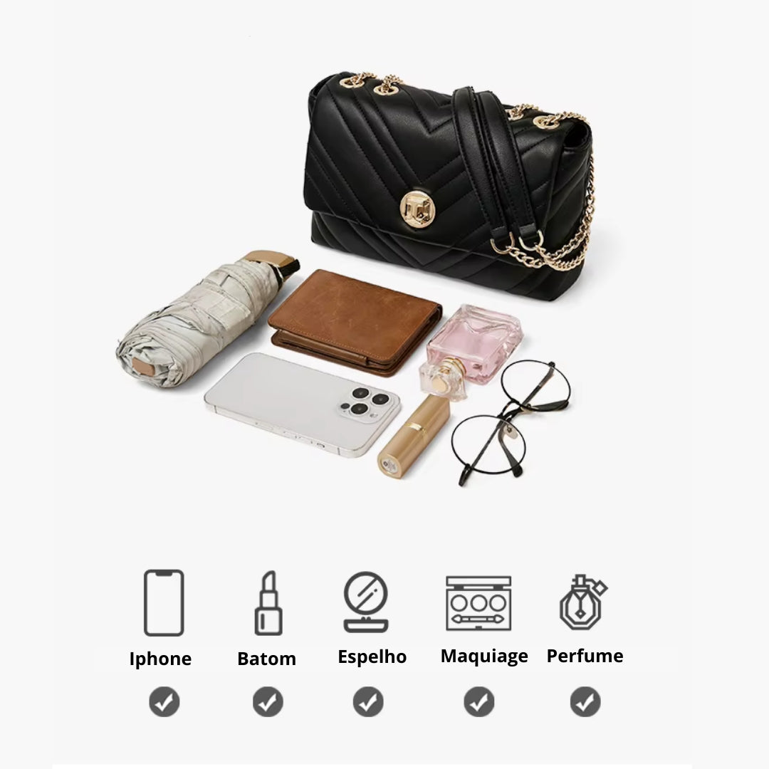Bolsa feminina Transversal De Couro Modelo Camille Prestige  Black