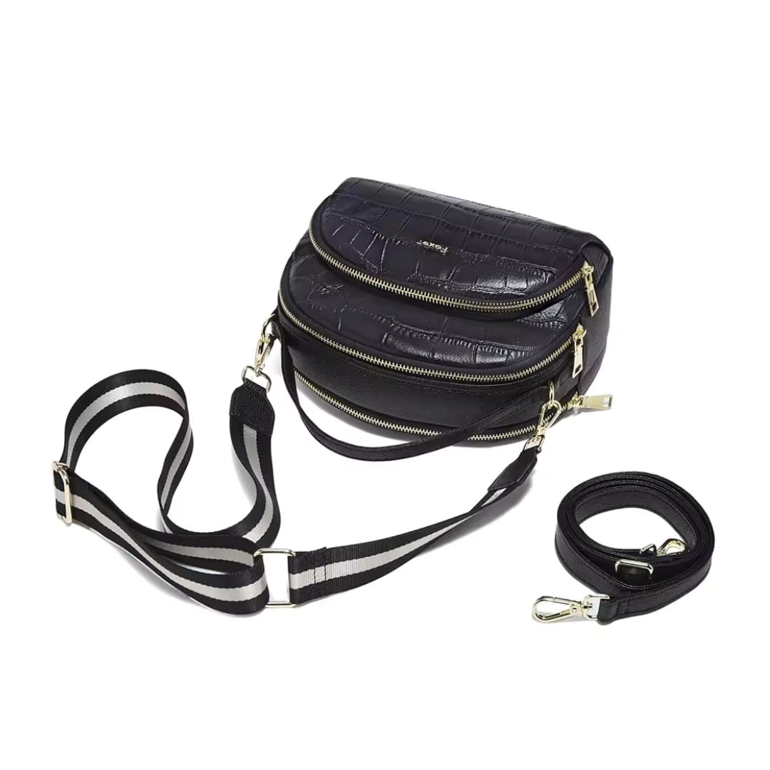 Bolsa Feminina Transversal De Couro Refinado  Modelo Rivelle Black