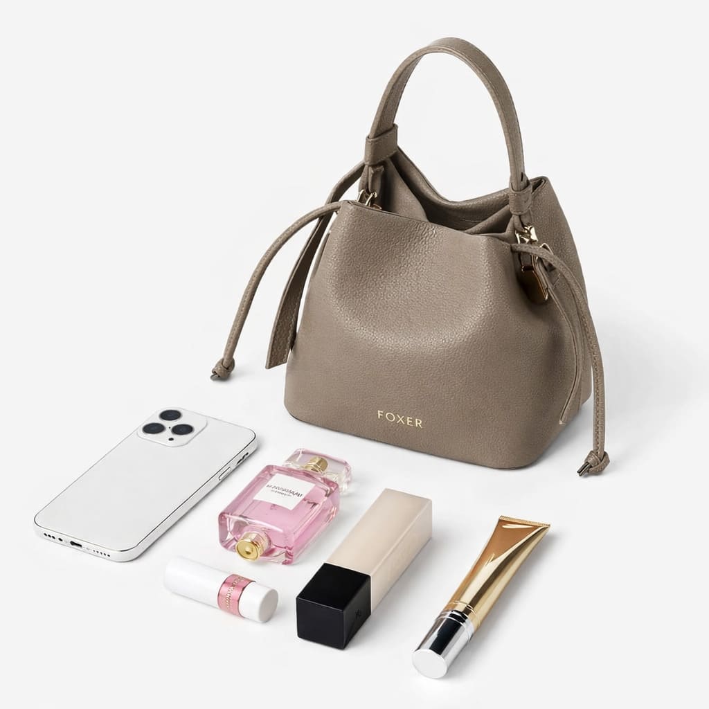 Bolsa Feminina Pequena De Couro Genuíno – Modelo Foxer  Ravelle Taupe