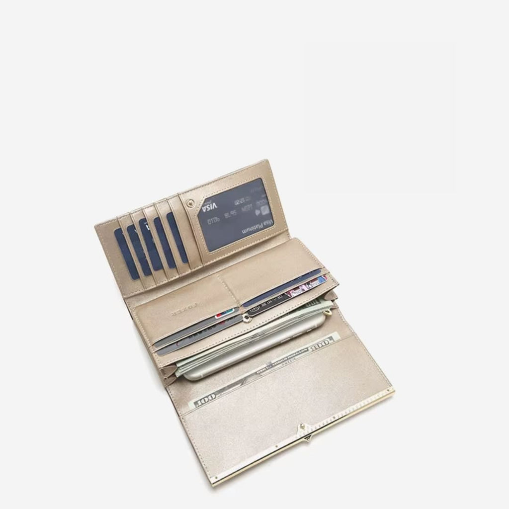 Carteira Feminina Grande De Couro Refinado Modelo Foxer Sélune Beige