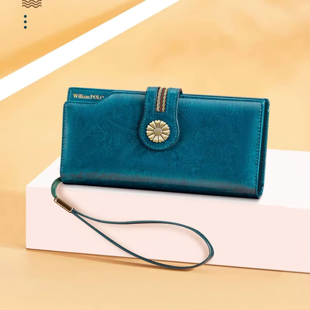 Carteira Feminina Grande Modelo Fleur Blue -Linha William Polo