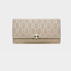 Carteira Feminina Grande De Couro Refinado Modelo Foxer Sélune Beige