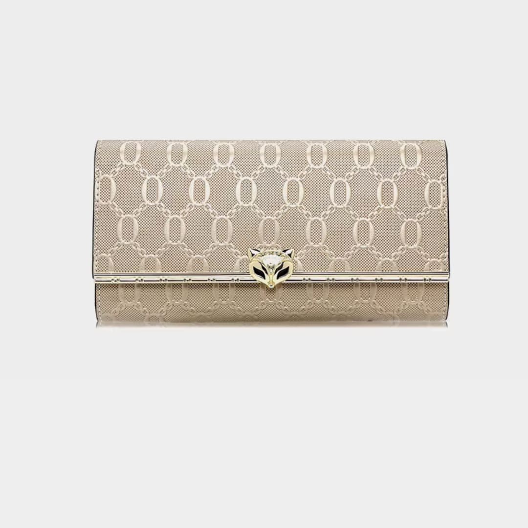 Carteira Feminina Grande De Couro Refinado Modelo Foxer Sélune Beige