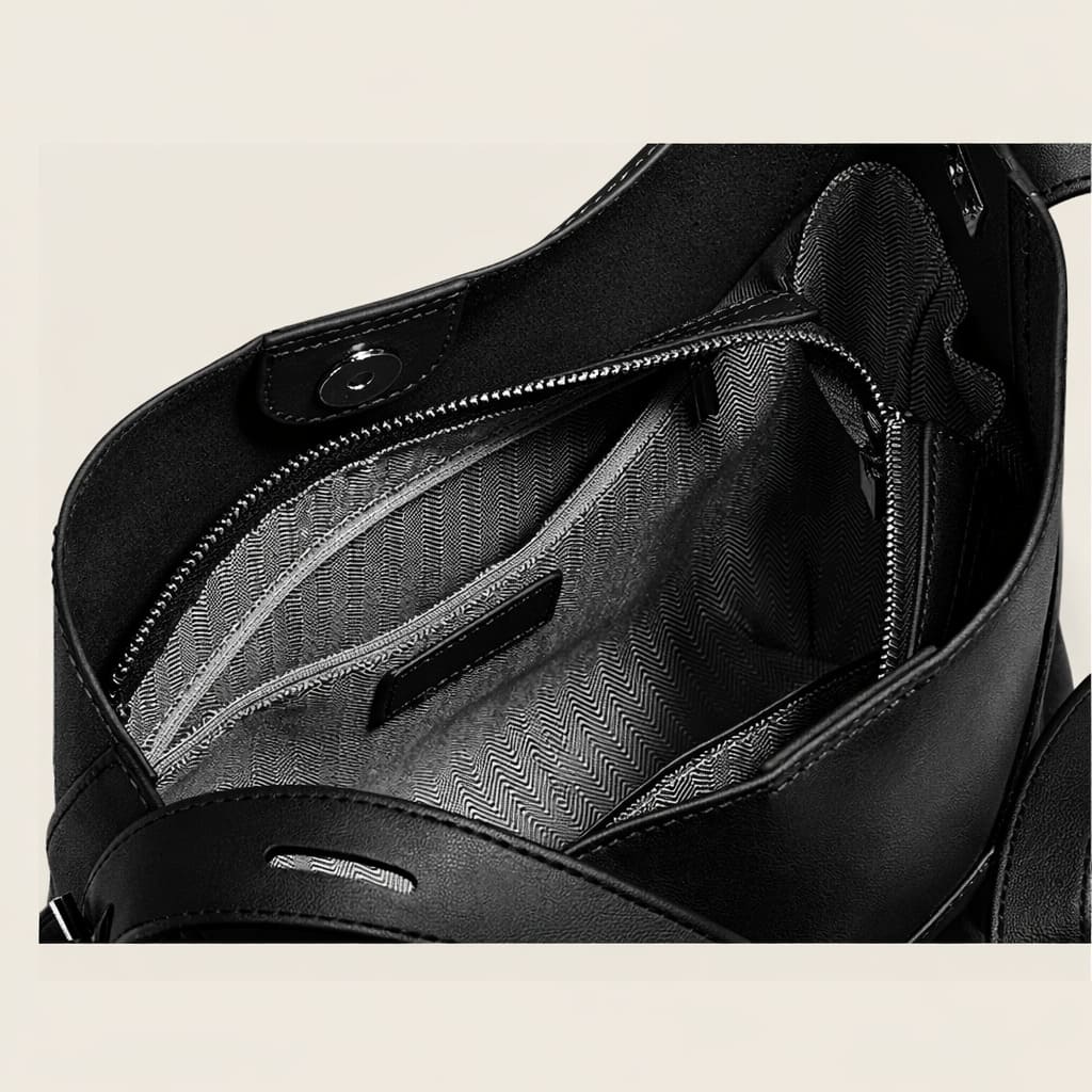 Bolsa Feminina Grande Preta  De Couro Modelo Valencia Black