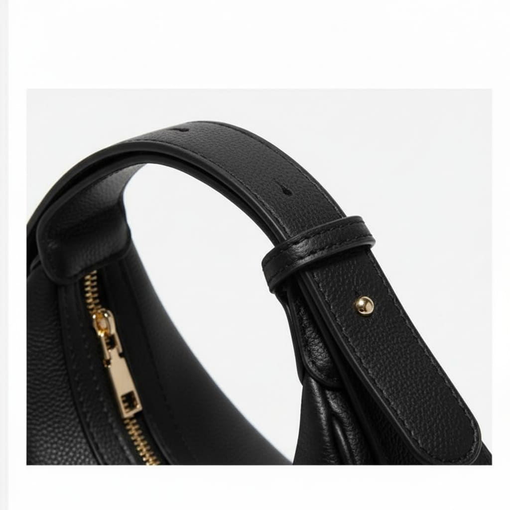 Detalhe do couro legítimo e acabamento premium da bolsa FOXER Lunéra Black