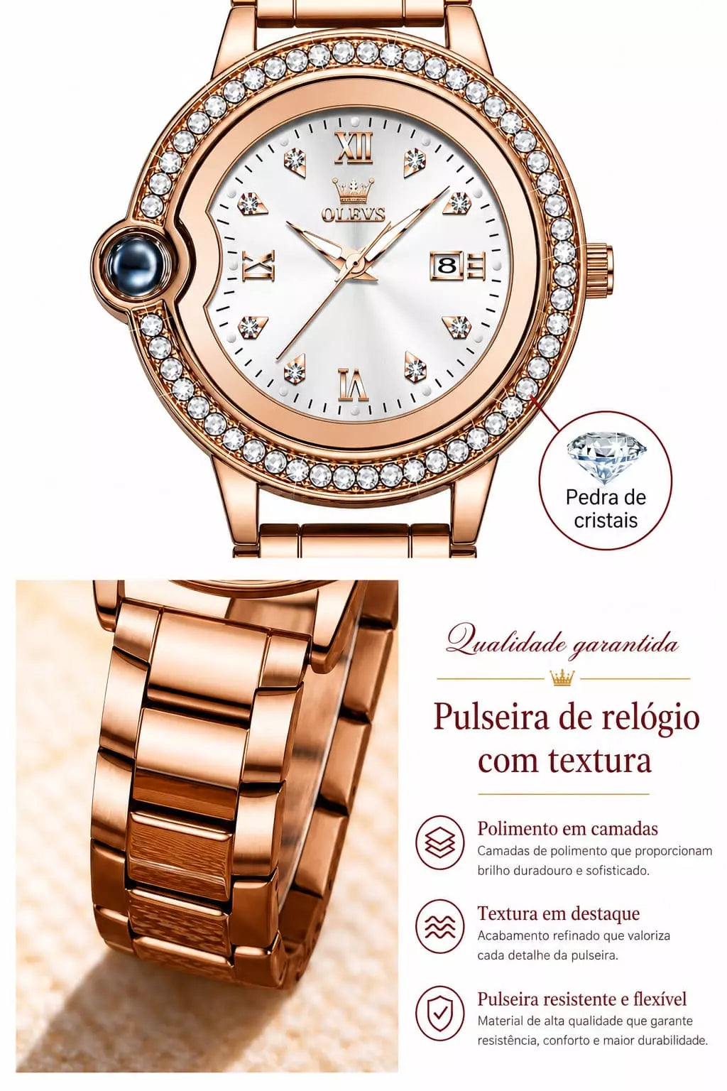 Relógio Feminino Quartzo Modelo Célestine Gold