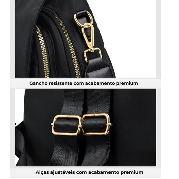 Mochila Feminina De Couro Modelo Bella Lux Black