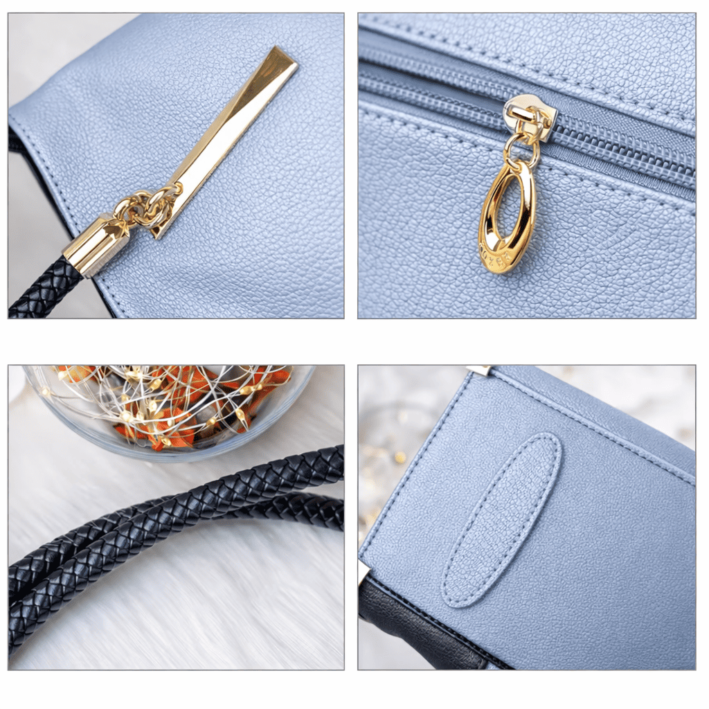 Bolsa Feminina Grande  De Couro  Modelo Foxer Vittora Blue