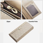 Carteira Feminina Grande De Couro Refinado Modelo Foxer Sélune Beige