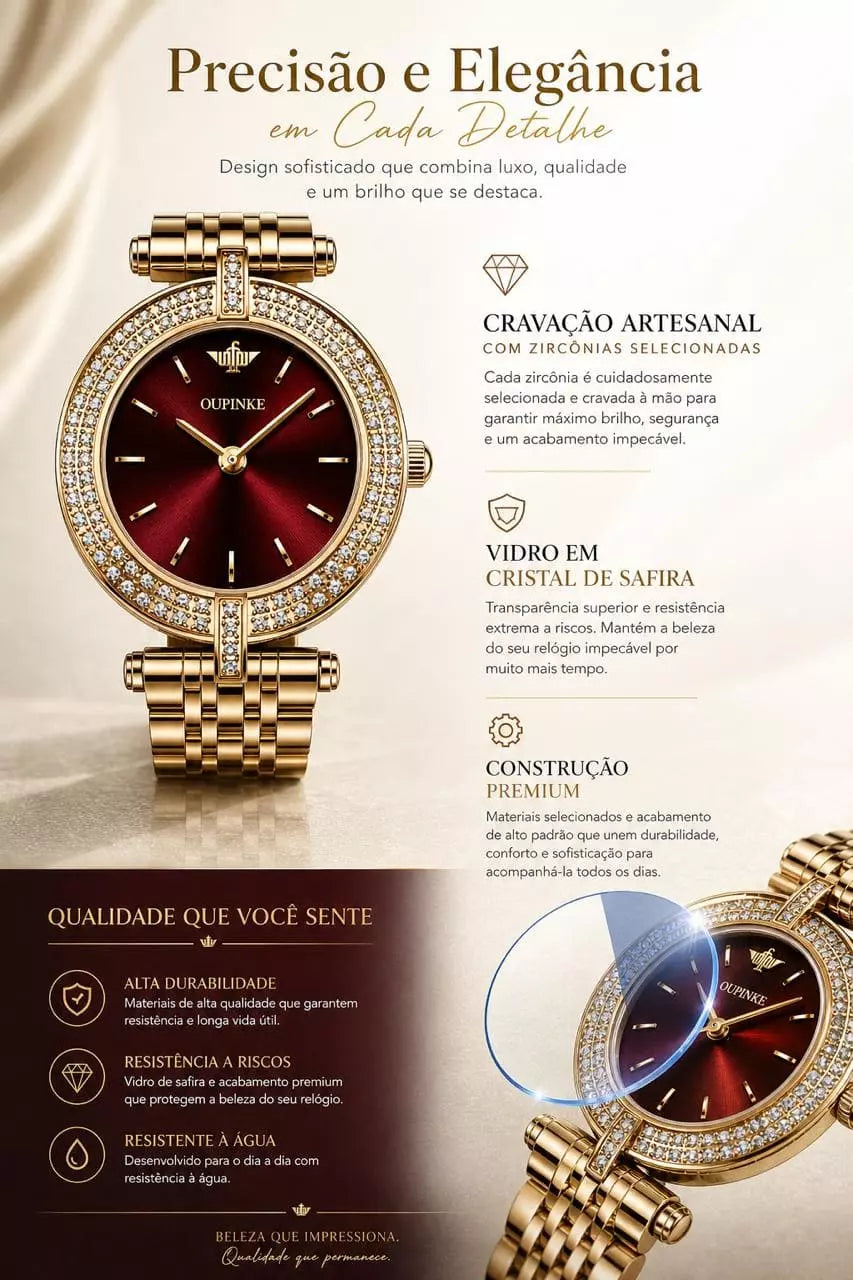 Relógio Feminino Quartzo Modelo Celebriné  Red Gold