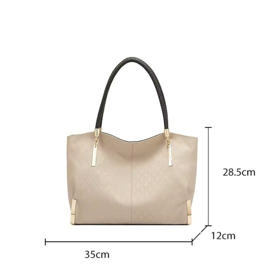 Bolsa Feminina Grande Em Couro Refinado Modelo Velluto Beige