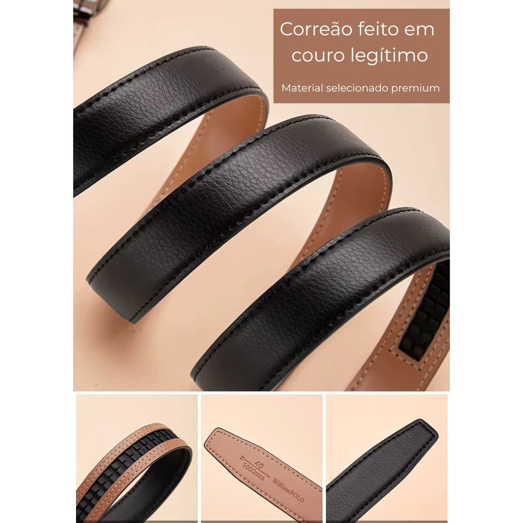 Cinto Feminino De Couro Preto Modelo Arvelli Black -Linha William Polo