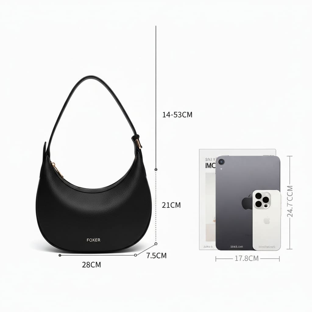 Bolsa Feminina FOXER de Ombro em Couro Legítimo – Modelo Lunéra Black