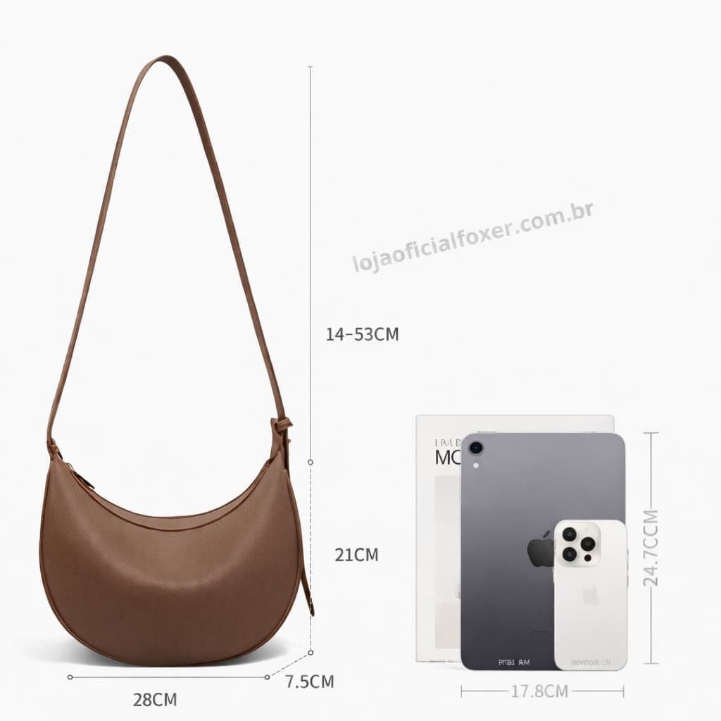 Bolsa Feminina  Ombro De Couro Genuíno  Modelo Lunéra Brown