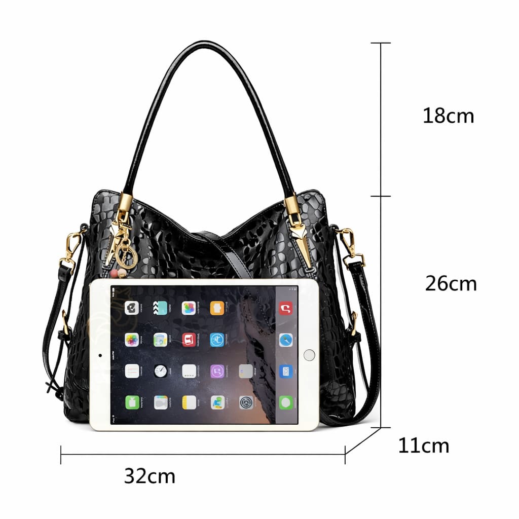 Bolsa Feminina  Grande Preta  De Couro Genuíno  Modelo Foxer Royale Black