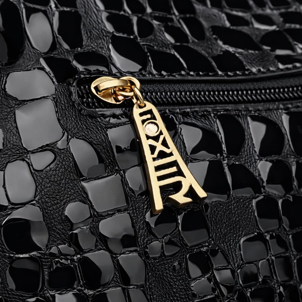 Bolsa Feminina  Grande Preta  De Couro Genuíno  Modelo Foxer Royale Black